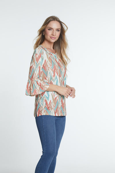 3/4 Flounce Sleeve Top - Women's - Multi