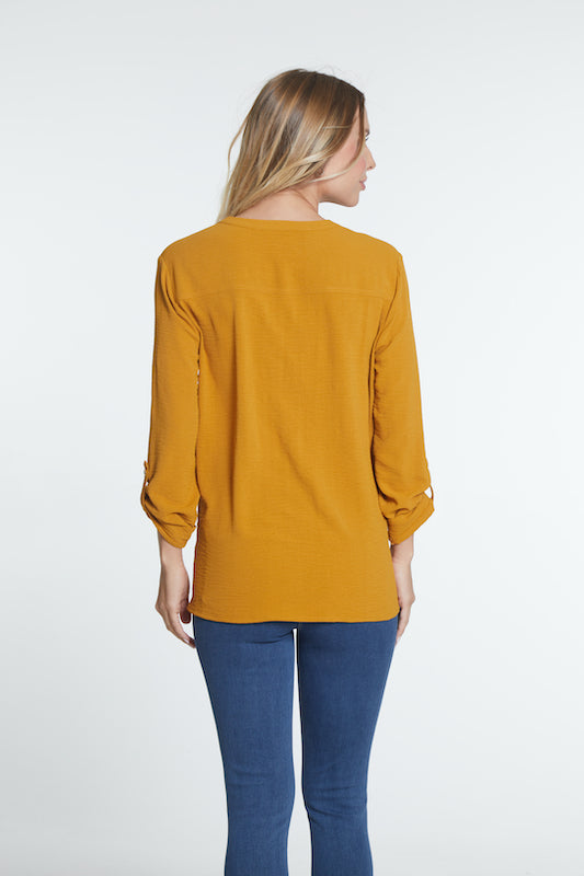 3/4 Sleeve Button Front Shirt - Women's - Dark Gold