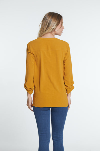 3/4 Sleeve Button Front Shirt - Dark Gold