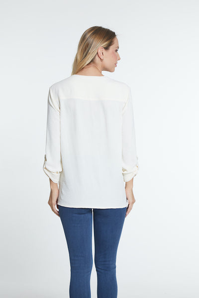 3/4 Sleeve Button Front Shirt - Ivory