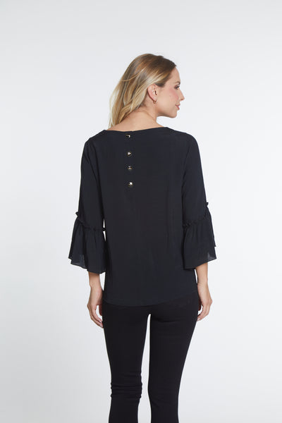 Flounce Sleeve Solid Top - Black