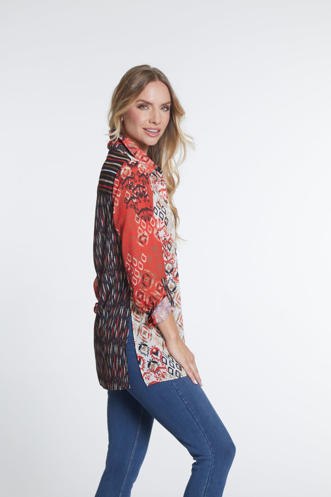 Mixed Print Crinkle Shirt - Multi