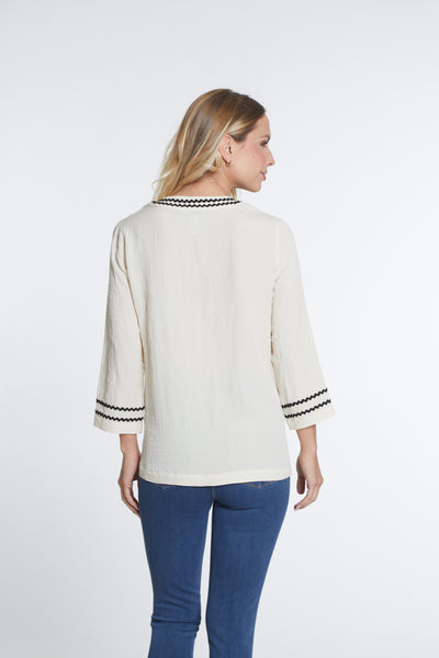 Band Collar Woven Top - Ivory