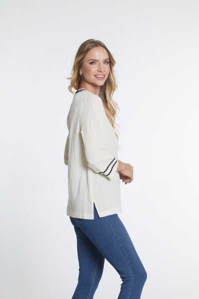 Band Collar Woven Top - Ivory