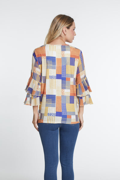 Pleated Double Flounce Sleeve Top - Women's - Multi