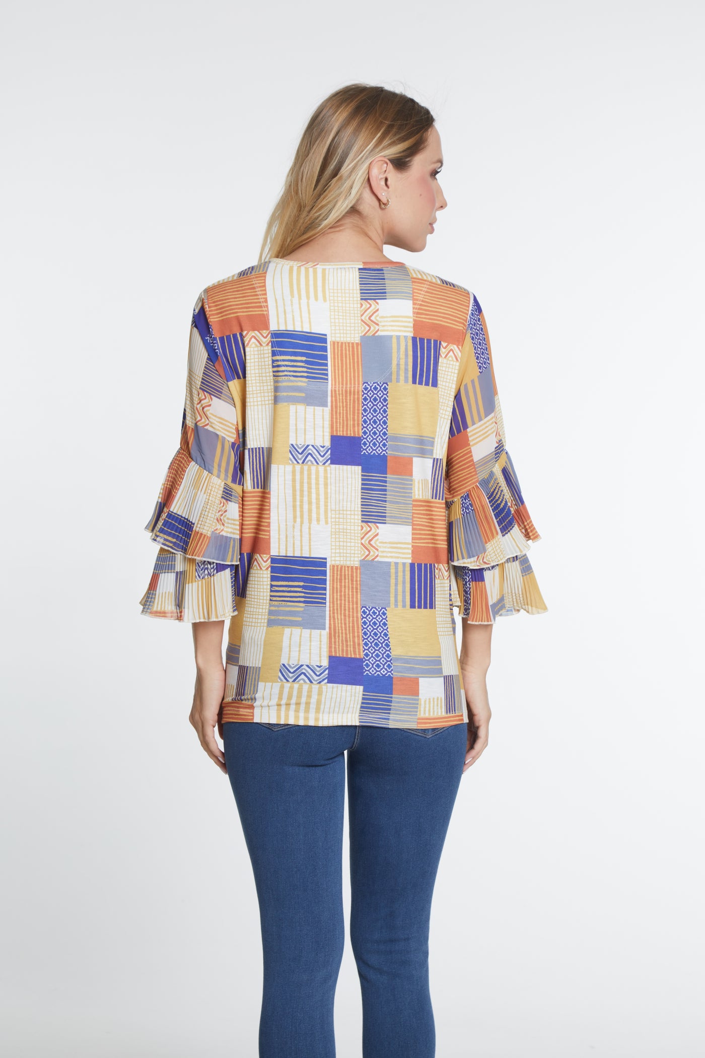 Pleated Double Flounce Sleeve Top - Multi