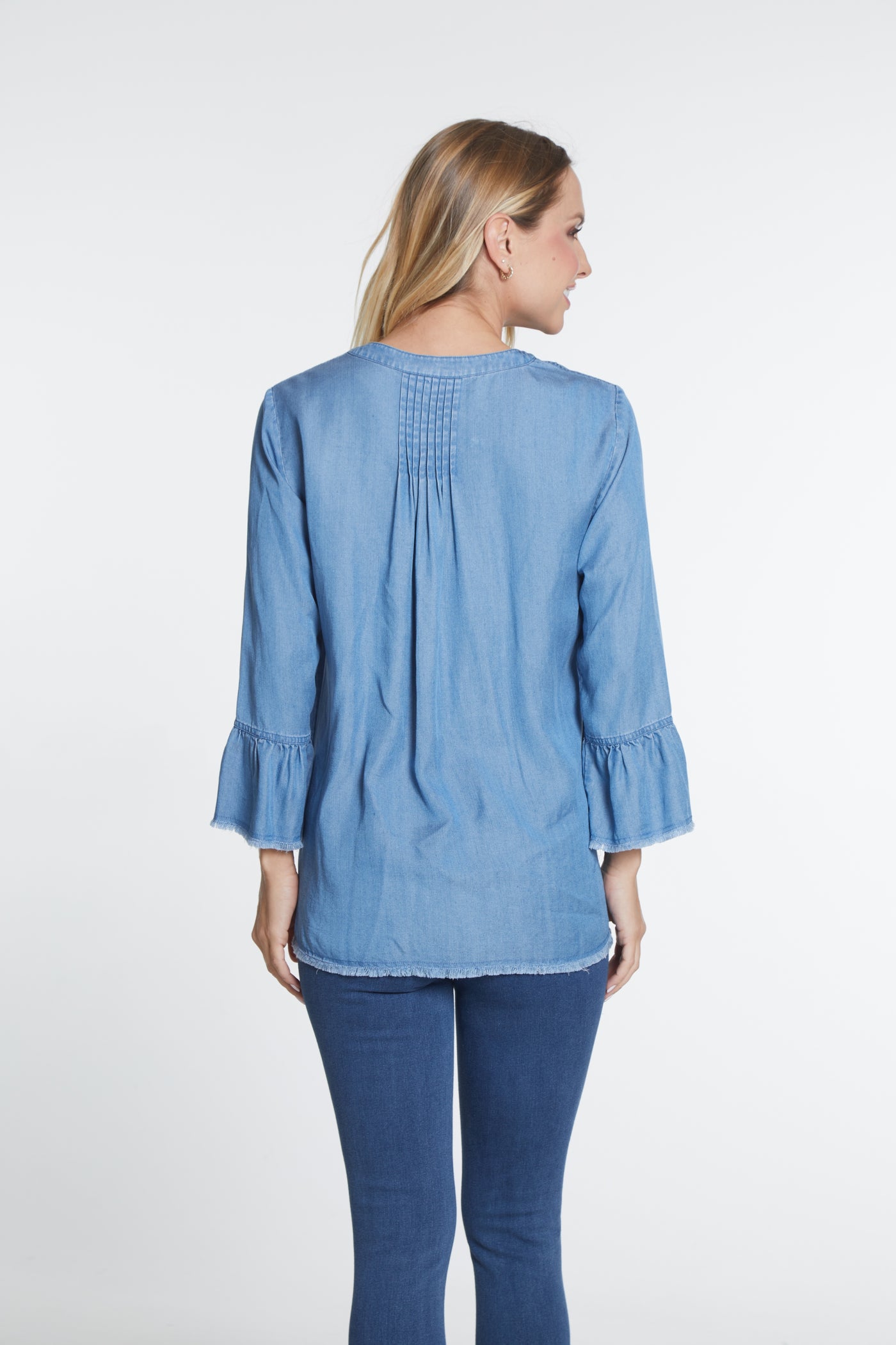 Woven Top with Embroidered Trim - Indigo