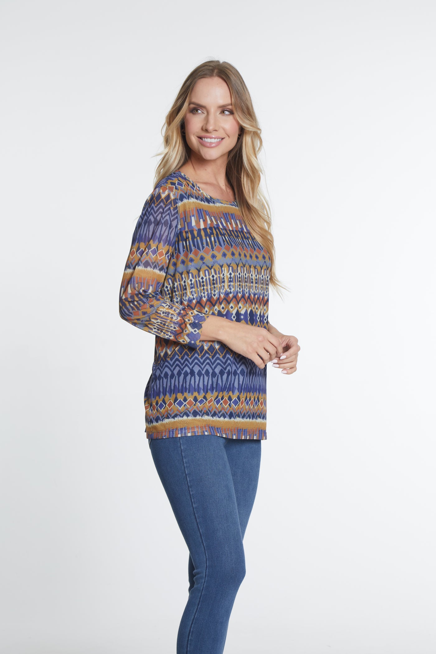 Print Knit Mesh Top - Multi