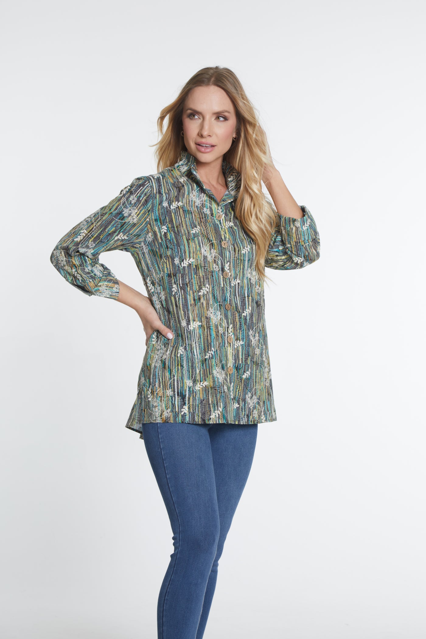 Print Embroidered Woven Shirt - Women's - Multi