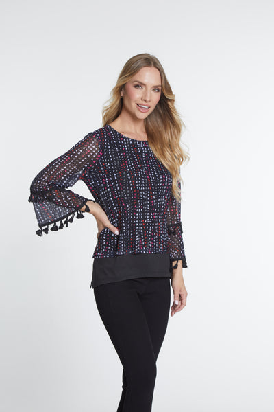 Flounce Sleeve Scoop Neck Top - Multi