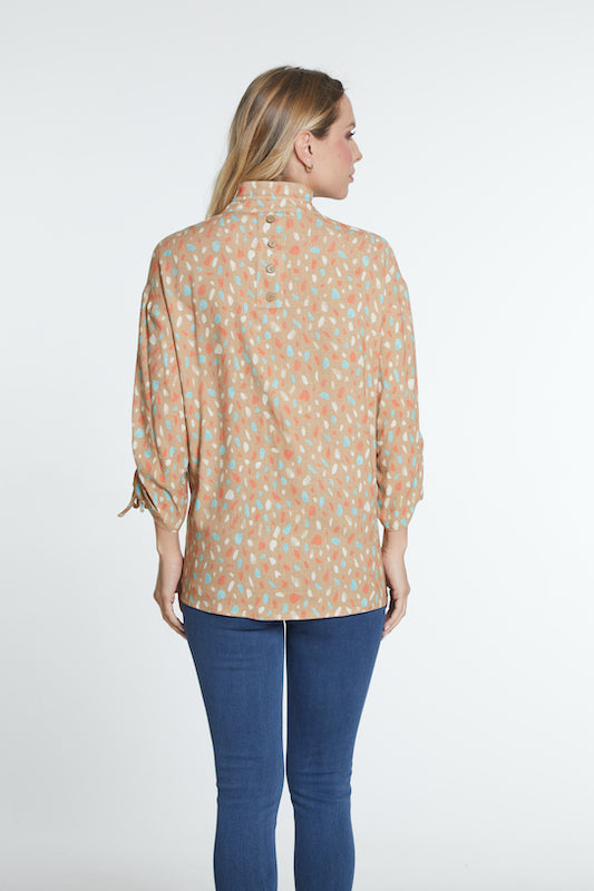 Linen Blend Woven Top - Khaki