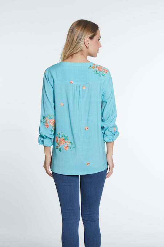 Tie Front Woven Shirt - Women's - Aqua