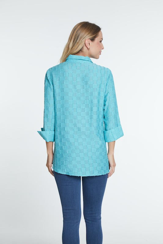 Turn Up Cuff Button Front Shirt - Aqua