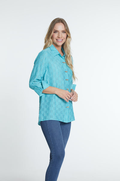 Turn Up Cuff Button Front Shirt - Aqua