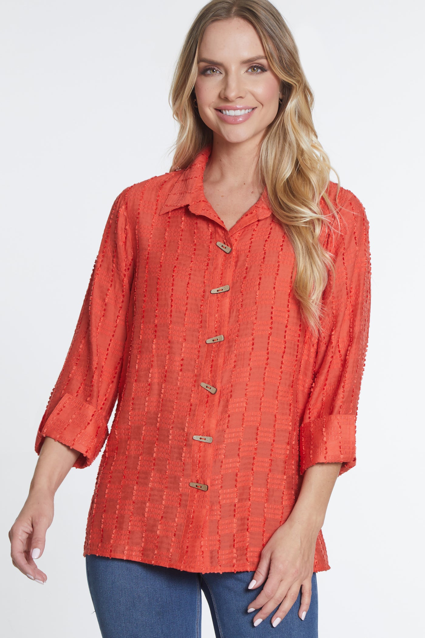 Turn Up Cuff Button Front Shirt - Paprika