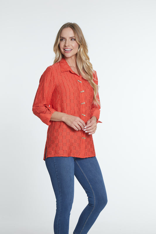 Turn Up Cuff Button Front Shirt - Paprika