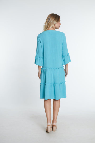 Embroidered Tiered Dress - Aqua