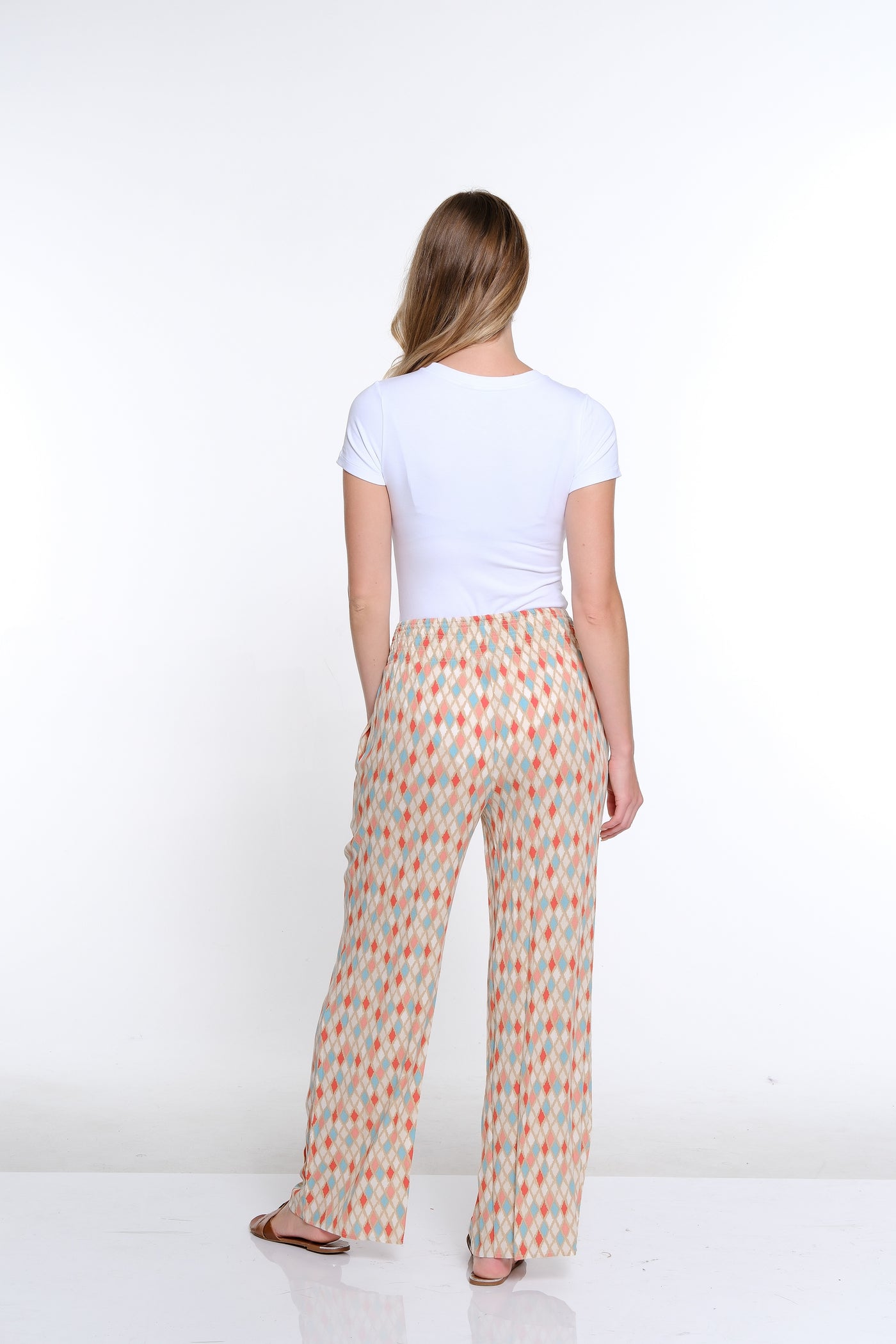 Elastic Waist Wide Leg Pant- Diamond Multi