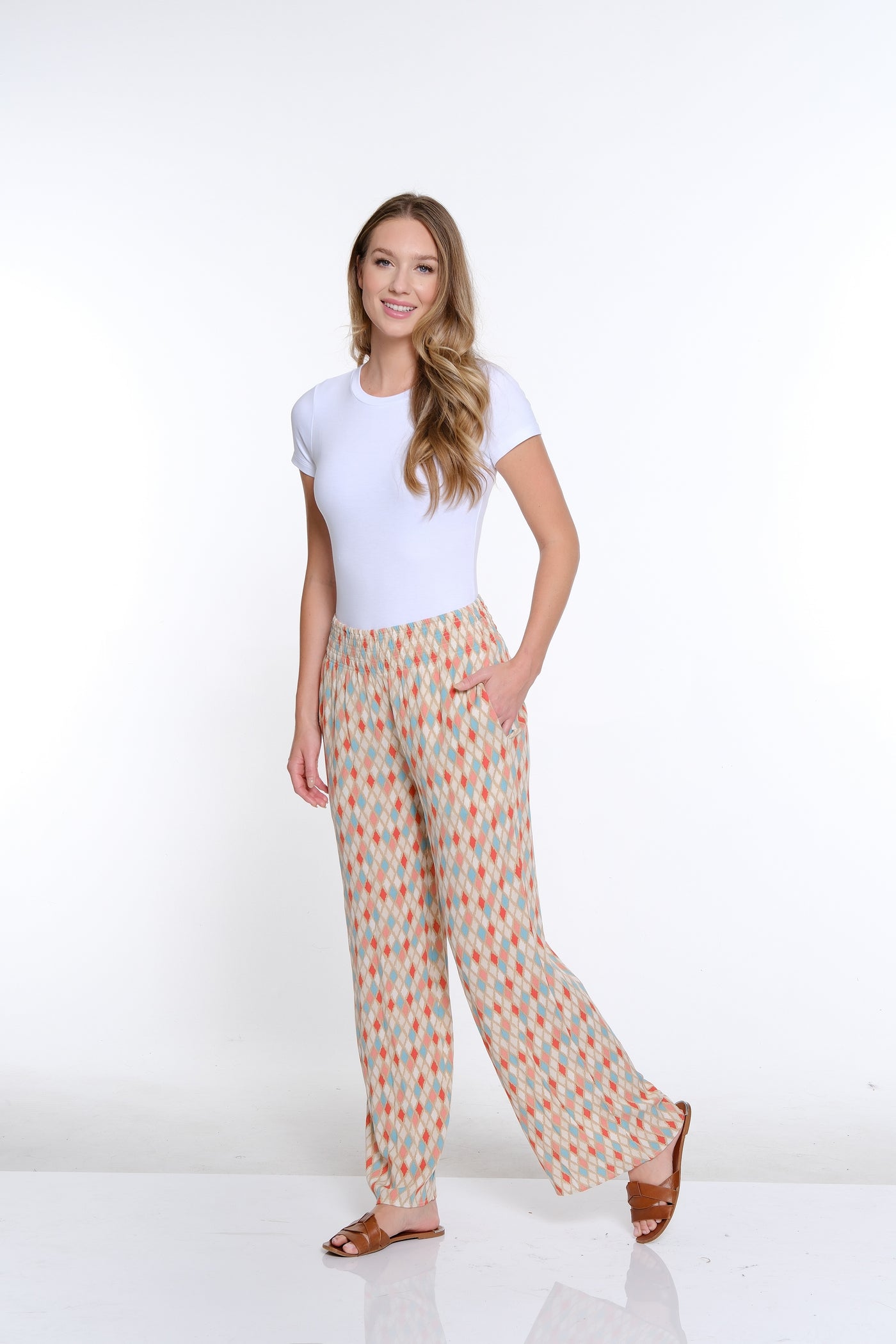 Elastic Waist Wide Leg Pant- Diamond Multi