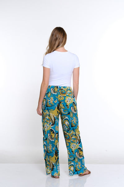 Plus Elastic Waist Wide Leg Pant- Paisley Multi