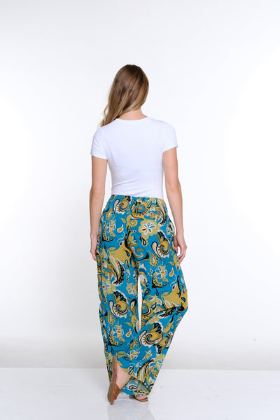 Plus Elastic Waist Wide Leg Pant- Paisley Multi