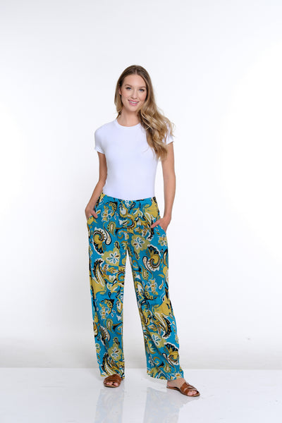 Plus Elastic Waist Wide Leg Pant- Paisley Multi