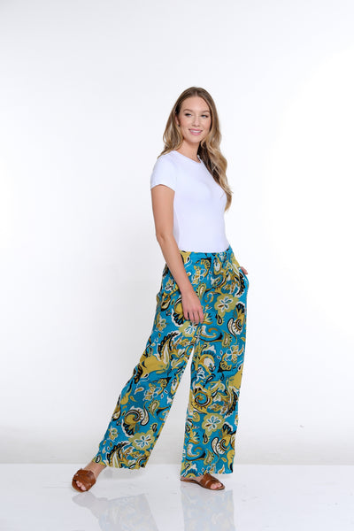 Plus Elastic Waist Wide Leg Pant- Paisley Multi