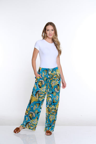 Plus Elastic Waist Wide Leg Pant- Paisley Multi