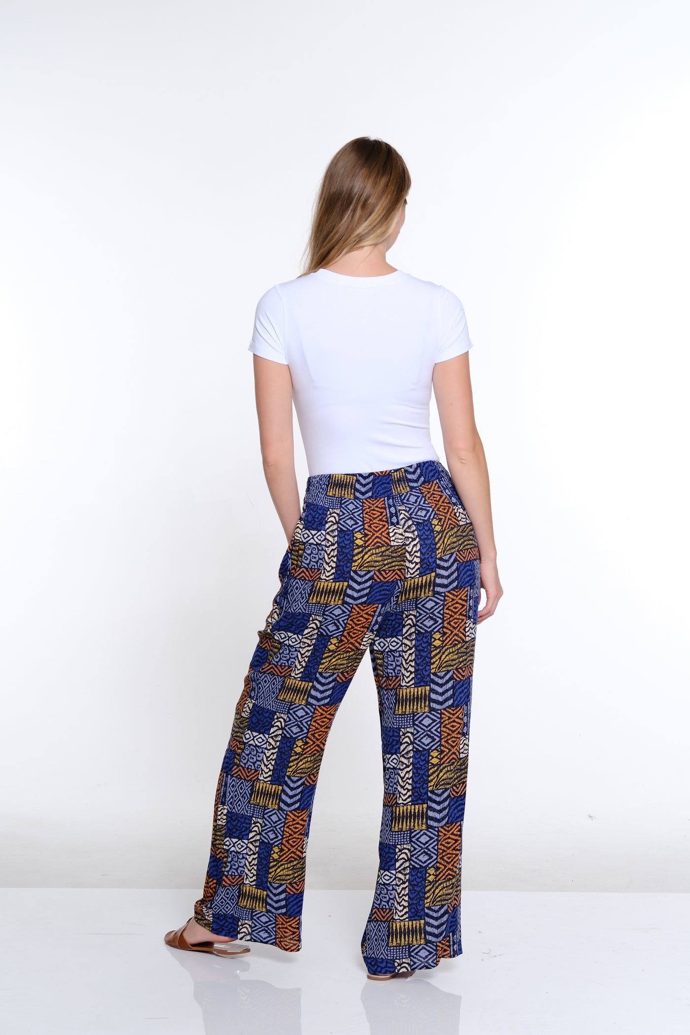 Elastic Waist Wide Leg Pant- Patch Multi