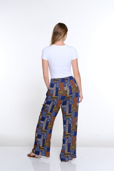 Plus Elastic Waist Wide Leg Pant- Patch Multi