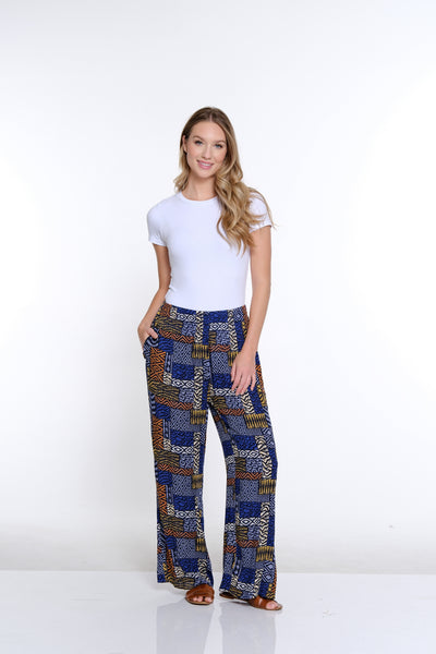 Elastic Waist Wide Leg Pant- Patch Multi