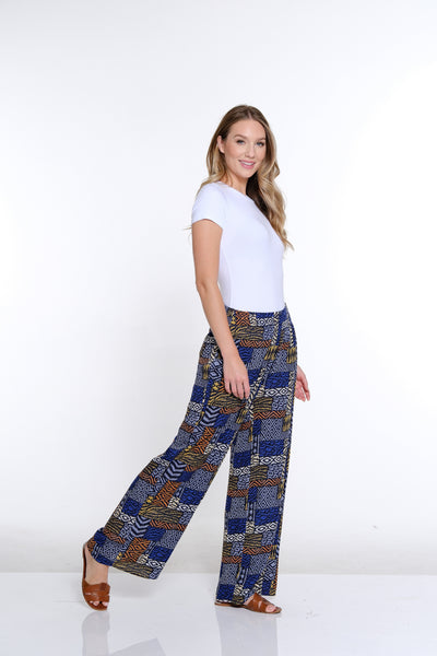 Elastic Waist Wide Leg Pant- Patch Multi