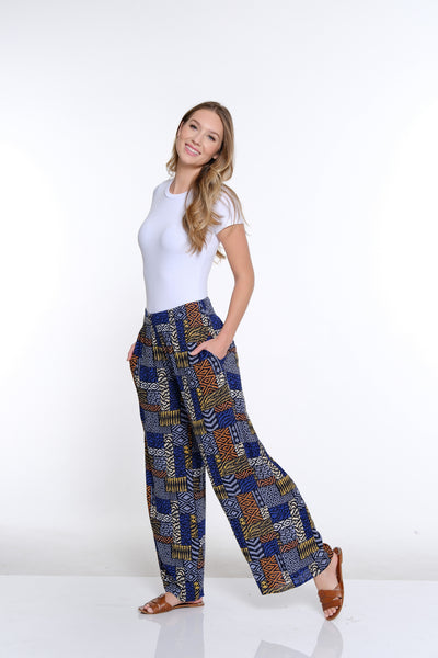 Elastic Waist Wide Leg Pant- Patch Multi