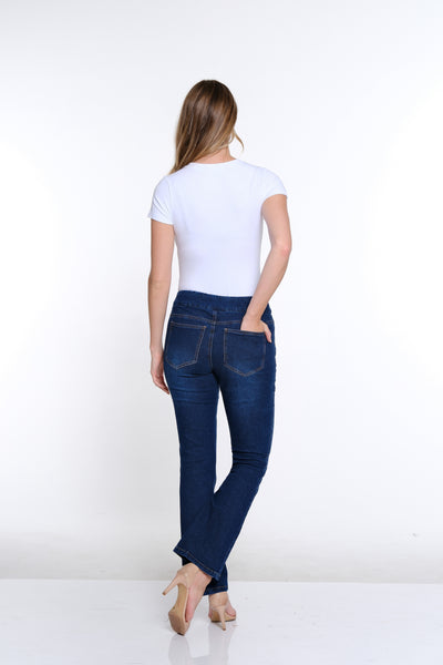 Pintuck Flare Leg Jean- Dark Indigo