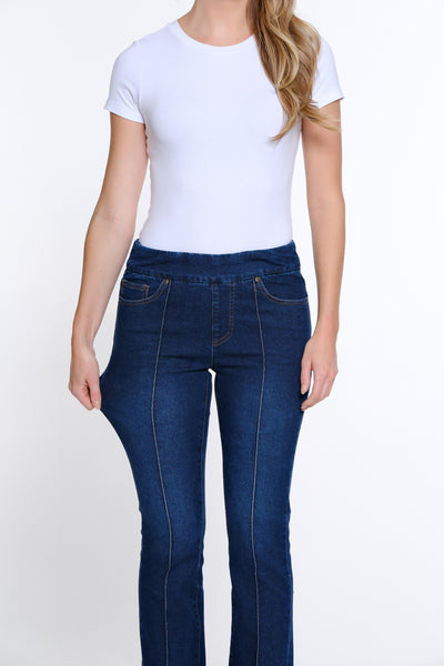 Pintuck Flare Leg Jean- Dark Indigo