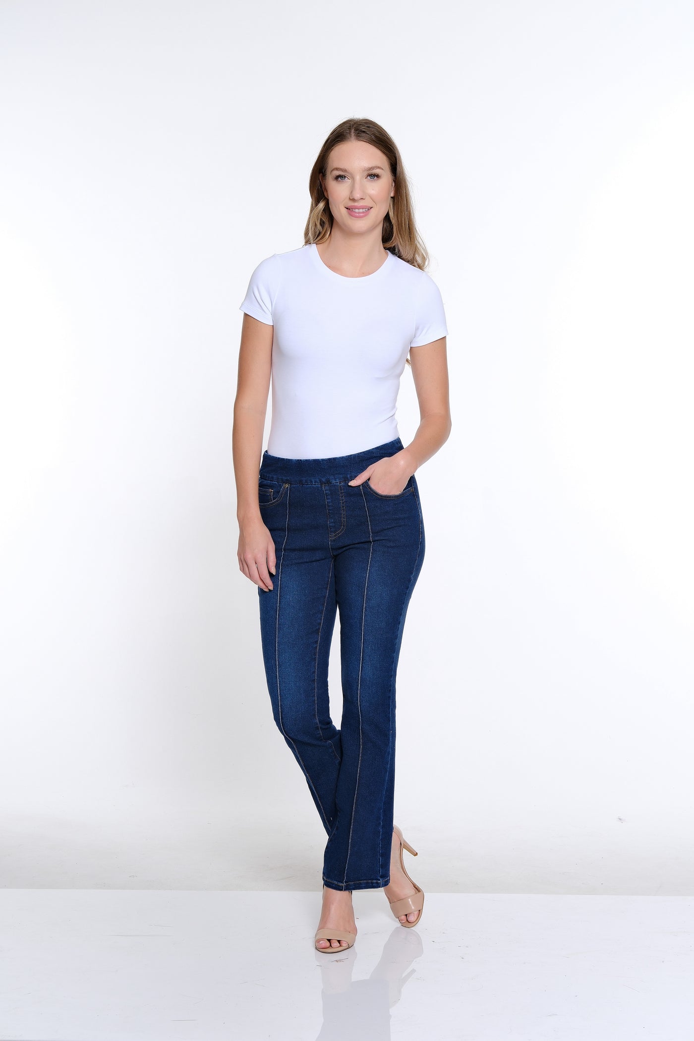 Pintuck Flare Leg Jean- Dark Indigo