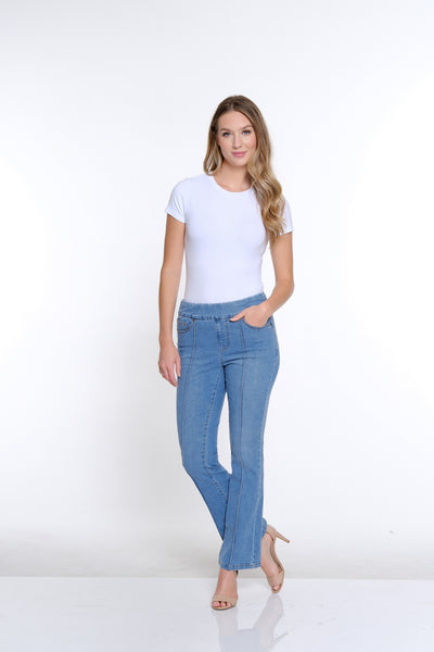 Pintuck Flare Leg Jean- Medium Indigo