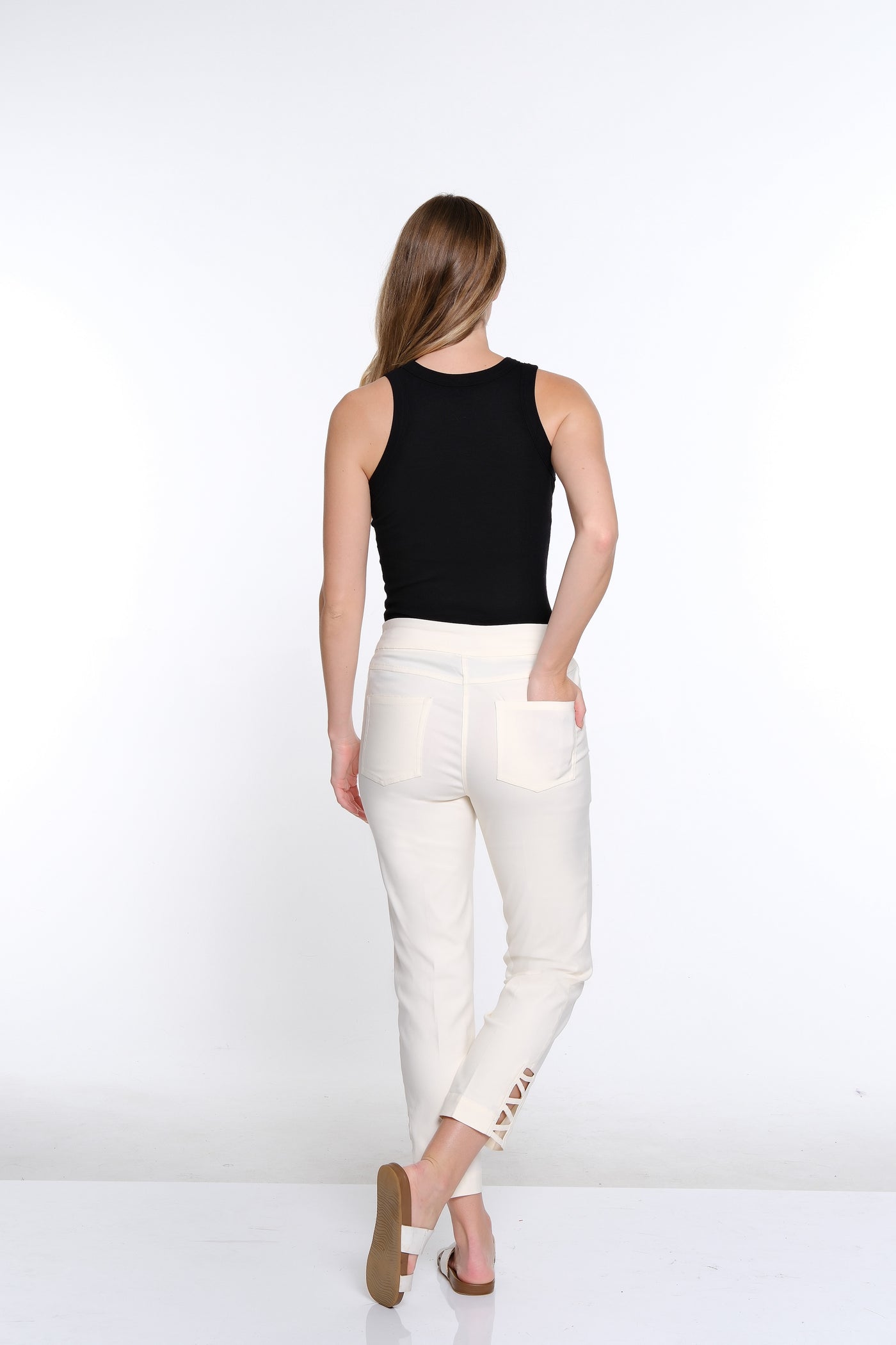 Ankle Pant w/ Strap Hem Vents - Ivory