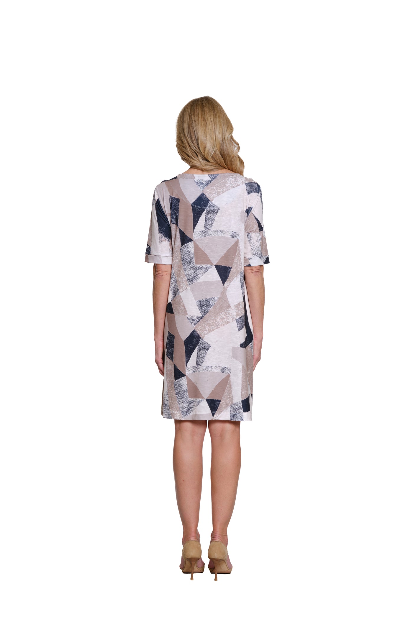 Printed Slub Knit A-Line Dress - Geo Multi