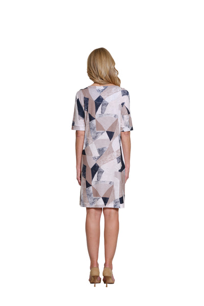 Printed Slub Knit A-Line Dress - Geo Multi