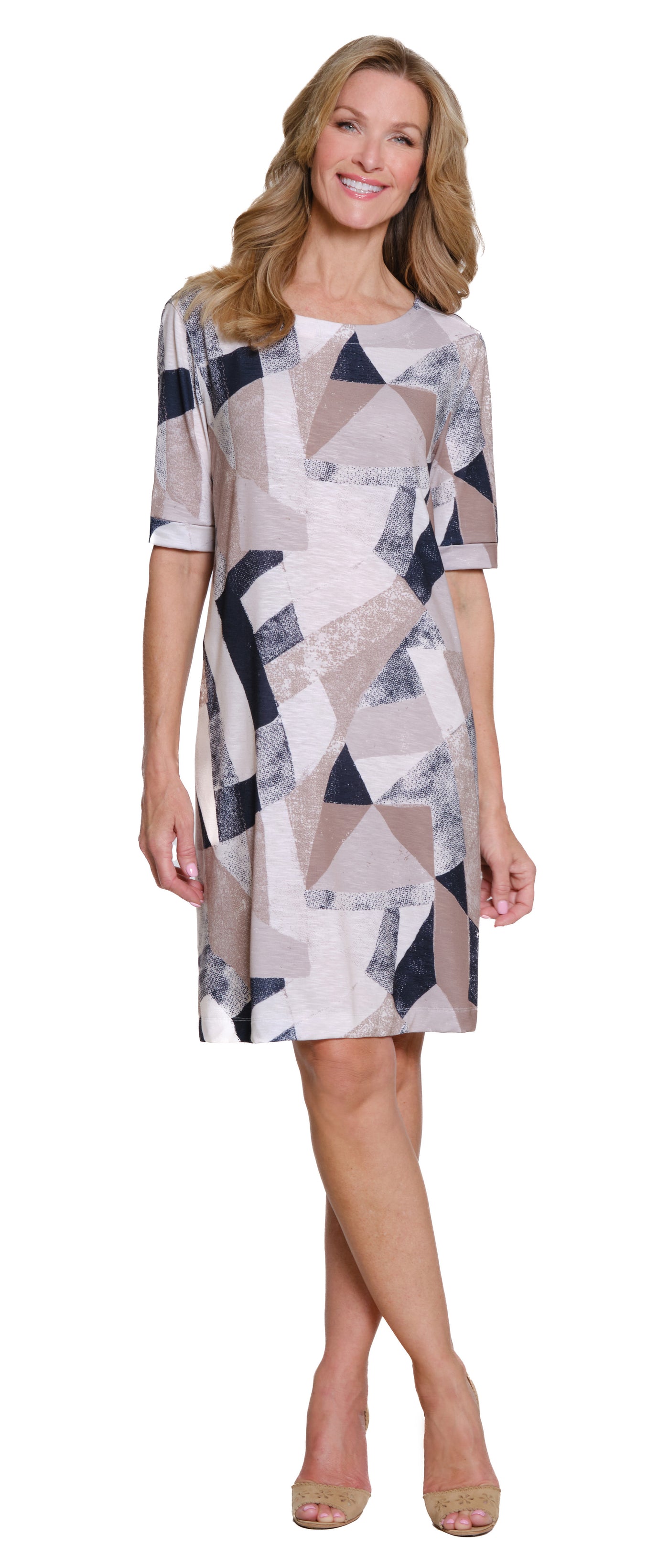 Printed Slub Knit A-Line Dress - Plus - Geo Multi