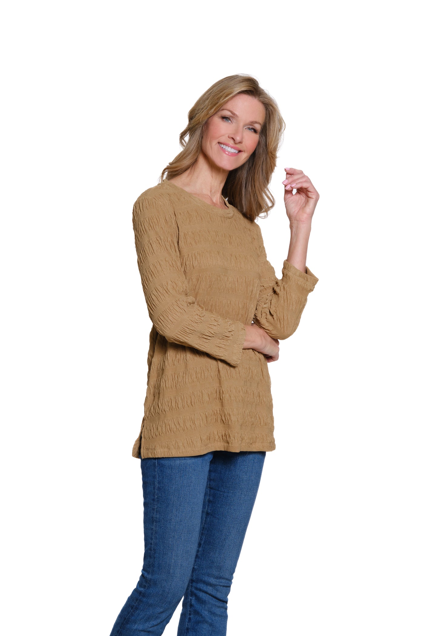 Solid Scoop Neck Knit Top - Plus - Tan