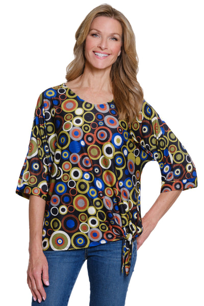 Printed Slub Knit V-Neck Top - Plus - Circle Multi