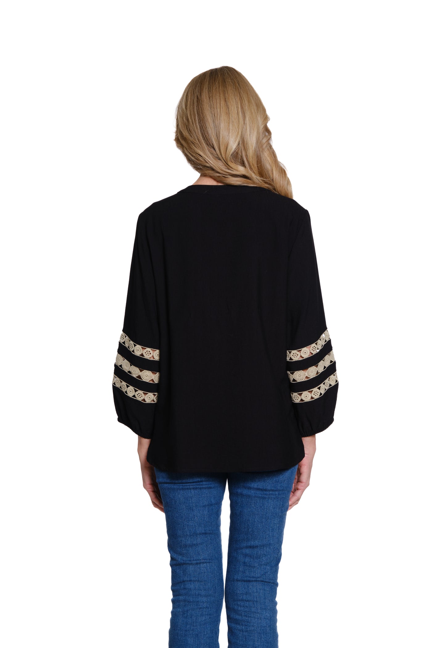 Notch Neck Woven Top - Black