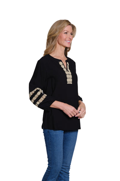 Notch Neck Woven Top - Black