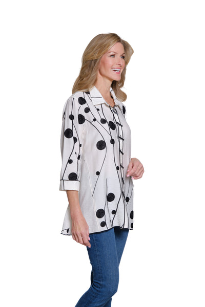 Embroidered Crinkle Woven Shirt - Petite - Soft Ivory