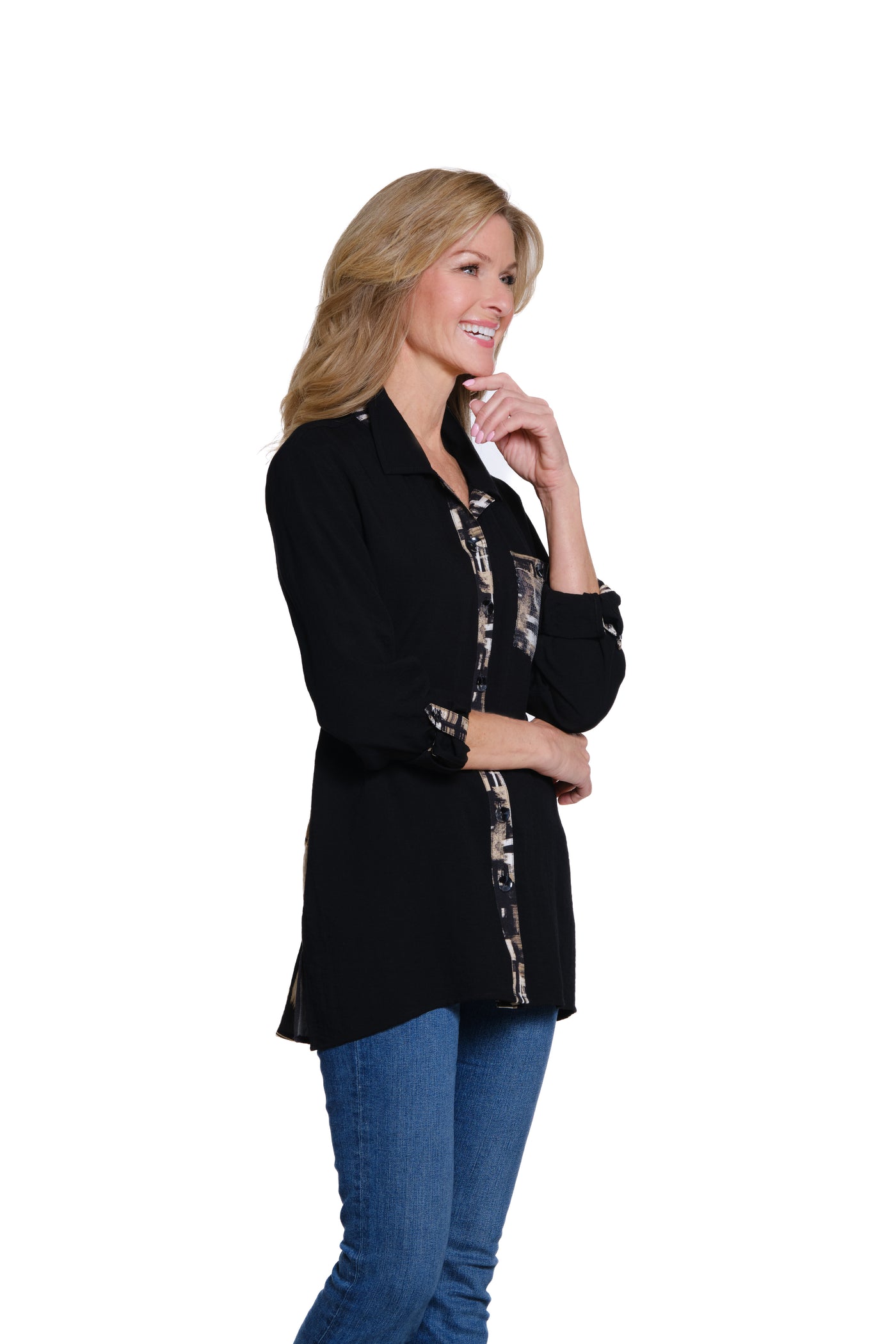 Roll-Tab Sleeve Woven Shirt - Multi
