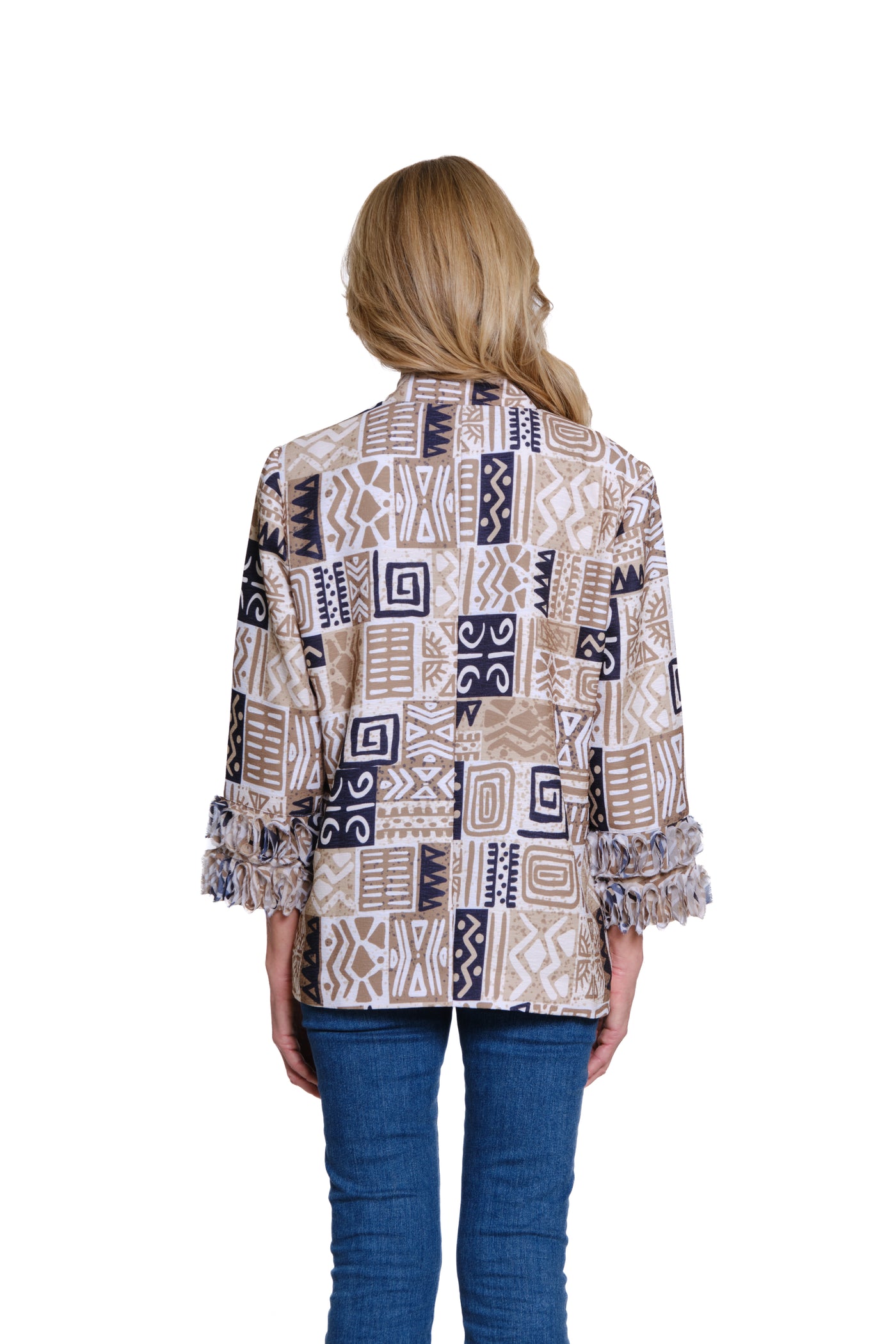 Stand Collar Cloth Jacket - Plus - Multi