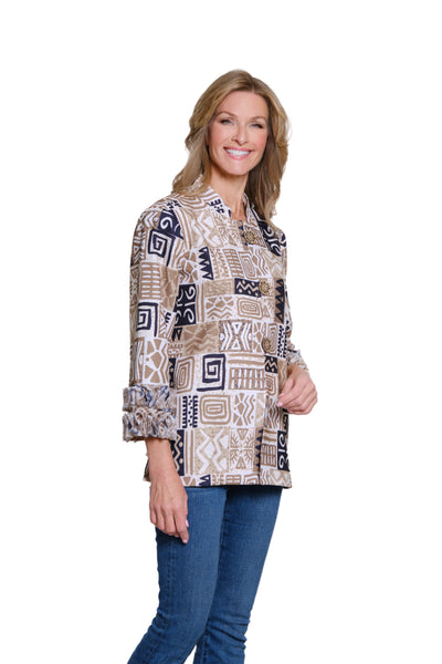 Stand Collar Cloth Jacket - Plus - Multi