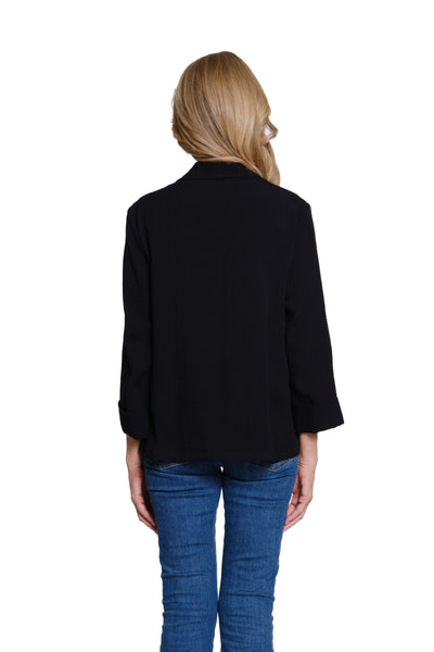 Woven Jacket with Contrast Embroidery - Black